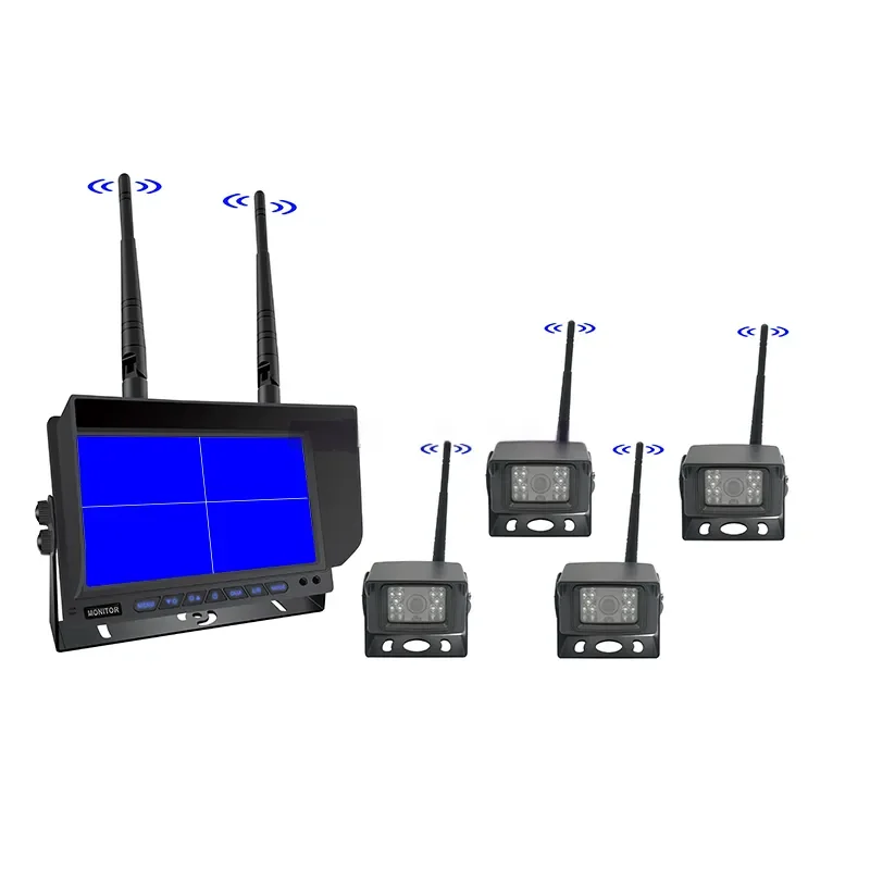 for 100 Meter Wireless 4 Split 7 Inch Monitor Backup Camera System Long Vehicle Parking Assist Recording Truck AHD Images