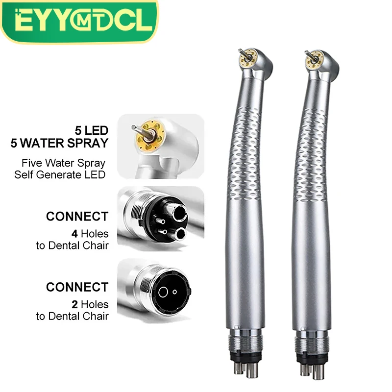 Стоматологический высокоскоростной наконечник EYY с 5 светодиодами Shadowless, 5 распылителей воды, кнопочная воздушная турбина, наконечник с высоким вращением и 2/4 отверстиями