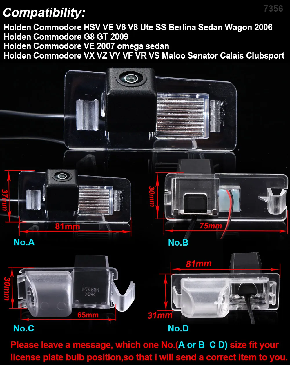 HD car rear view  camera for Holden Commodore VX VZ VY VF VR VS Maloo Senator Calais Clubsport  waterproof