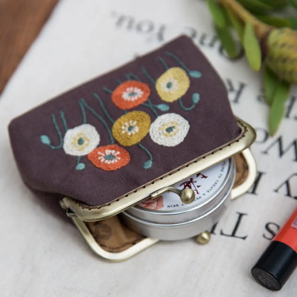 Kit Inicial de Bordado para Bolsas com Ferramentas, Lã, Agulha, Bastidor de Bloqueio e Algodão para Iniciantes, para Artesanato de Costura e Bolsas de Arte
