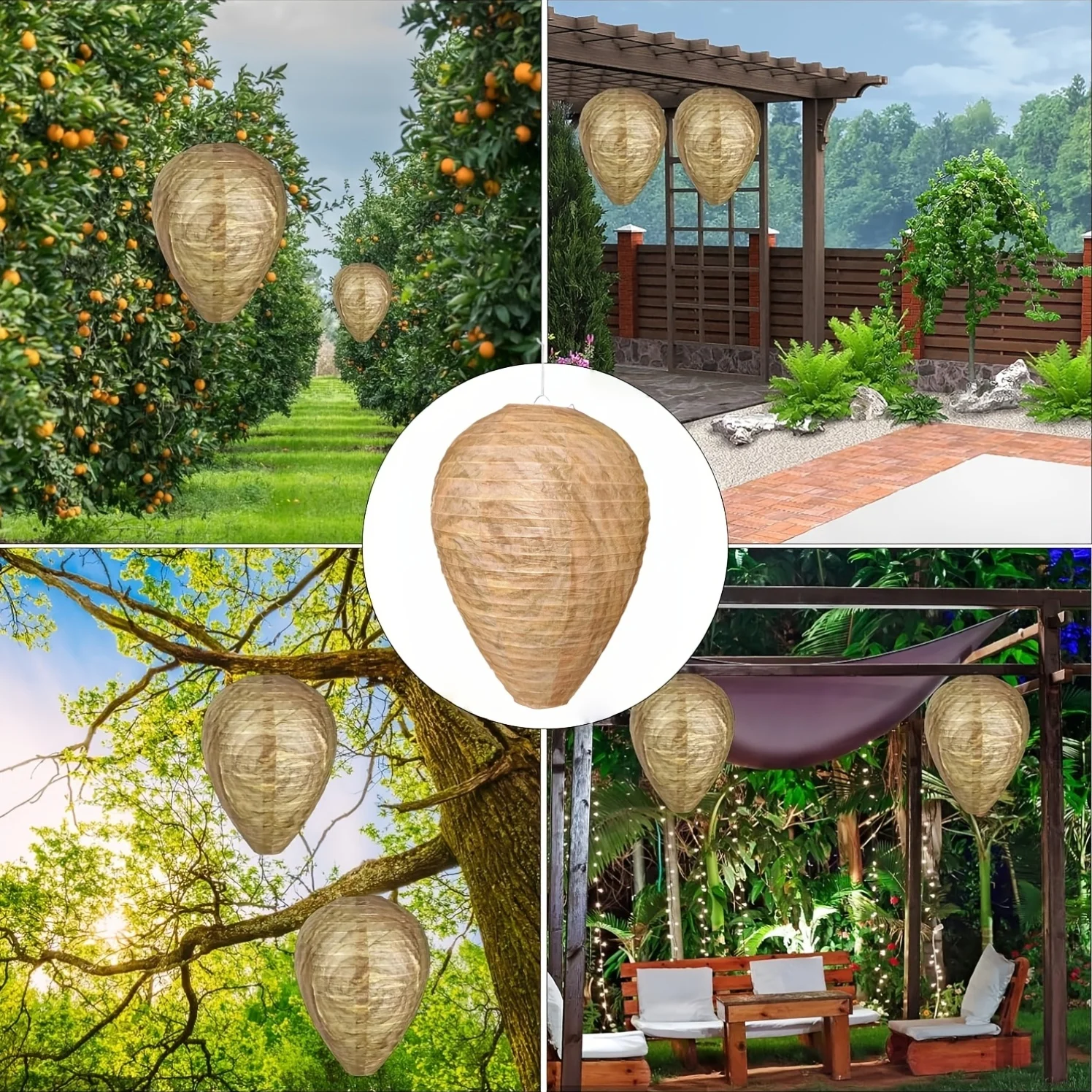 3Pcs Wasp Nest Decoy Outdoor Hanging Faux Hornets Paper Lantern Insect Deterrents Non-Toxic Fake Nest for Garden Patio Outdoor