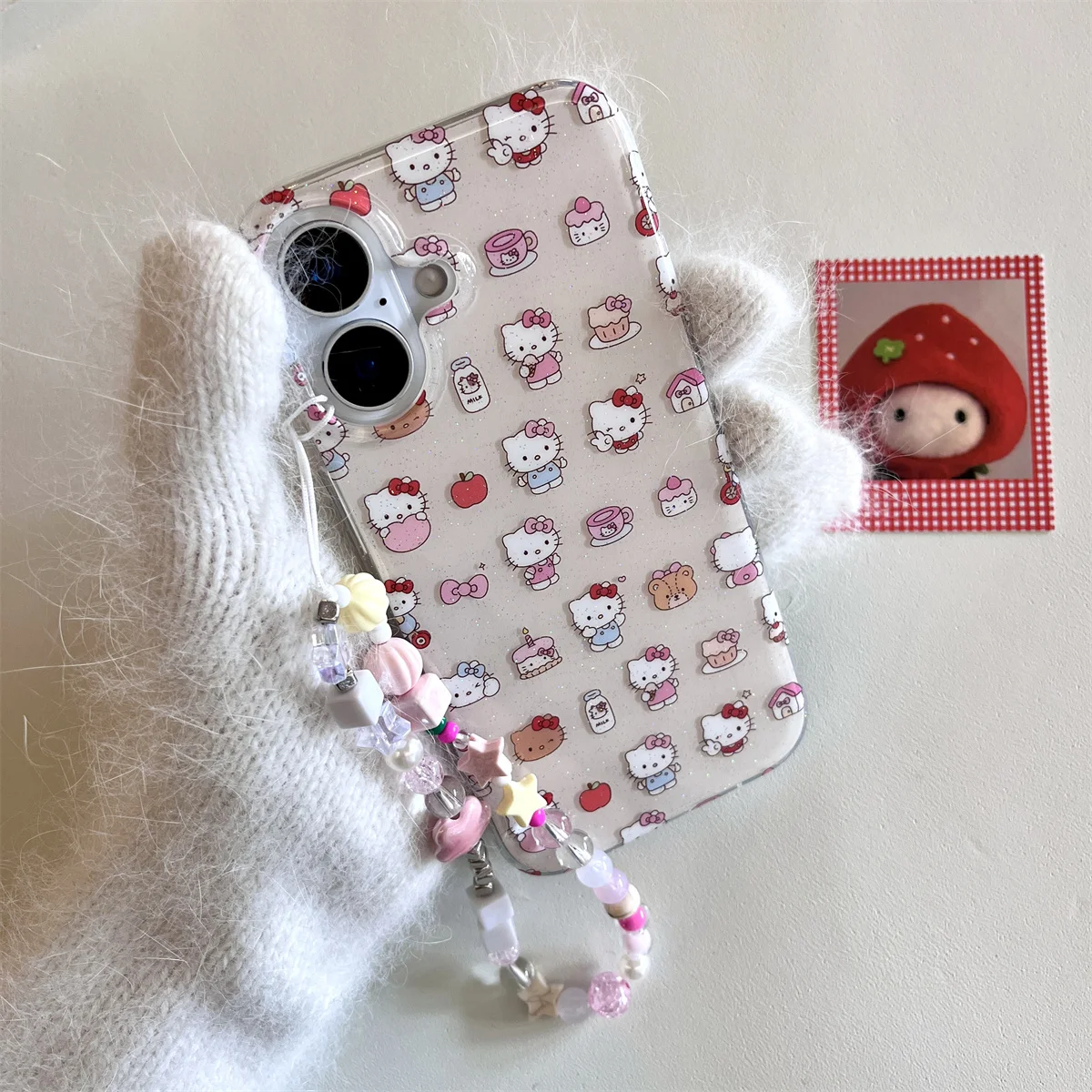 

New Pink cake little bear cat Phone Case For iPhone 16 15 14 13 Pro Max fundas iphone 15 case Protective cover 15 16pro