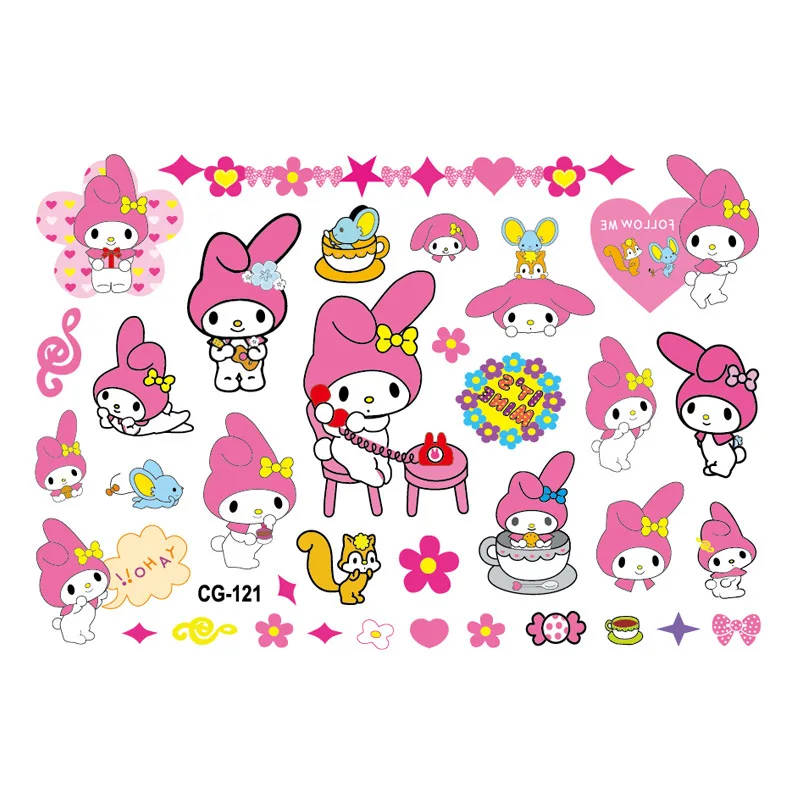 9PCS/Pack Mixed Cartoon Sanrio Tattoo Stickers  for Children Kuromi My Melody Water Transfer Printing Sticker For Kids Toys