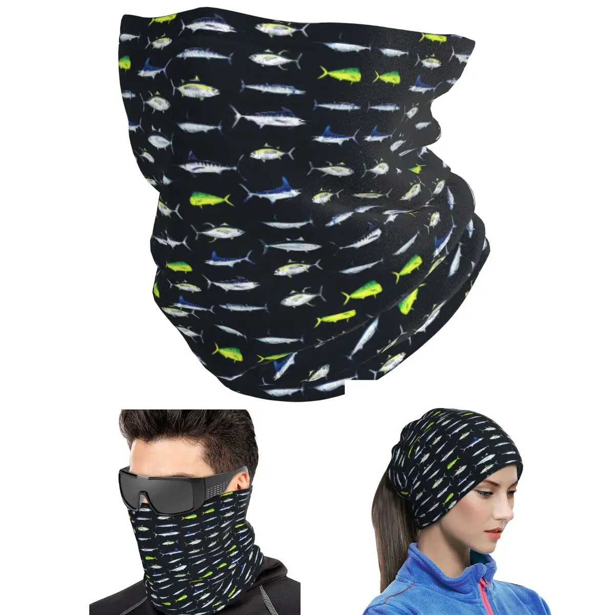 SPORTFISH Pattern Dark Navy Blue BlackYellowfin Tuna Bandana Neck Cover  Wrap Scarf Cycling Headwear Unisex Adult Breathable