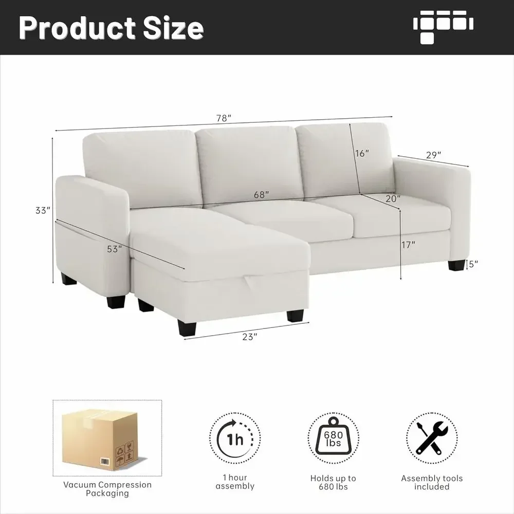 79'' Convertible Sofa and Storage Bench for Living Room, Bedroom, and Office - Beige