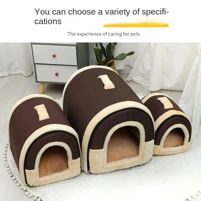 

Dog House Kennel Soft Pet Bed Tent Indoor Enclosed Warm Plush Sleeping Nest Basket with Removable Cushion Travel Dog Accessory