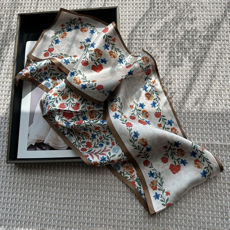 Double layered long 100% mulberry silk scarf Printed scarf  size 145x15cm