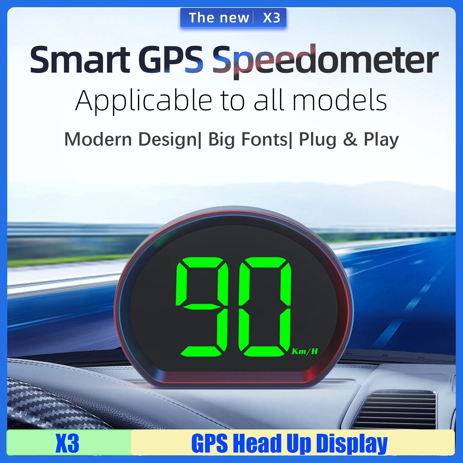 

X3 Auto Digital Speedometer GPS HUD Head Up Display Car Universal Big Font KMH Speed Meter Electronics Accessories Custom