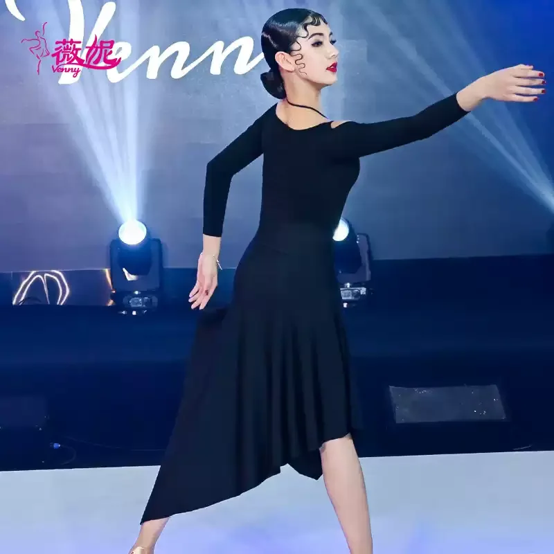 Vennystyle Abito da ballo latino Set da allenamento a maniche lunghe da donna Top alla moda per costumi da ballo da sala per la pratica della danza