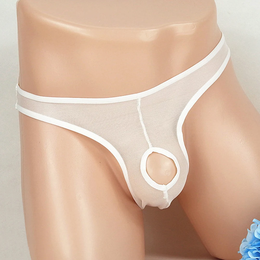 Penis Hole Underwear Men Sexy Cockring Briefs Open Crotch Pouch Underpants Silicone Cock Ring Panties hombre