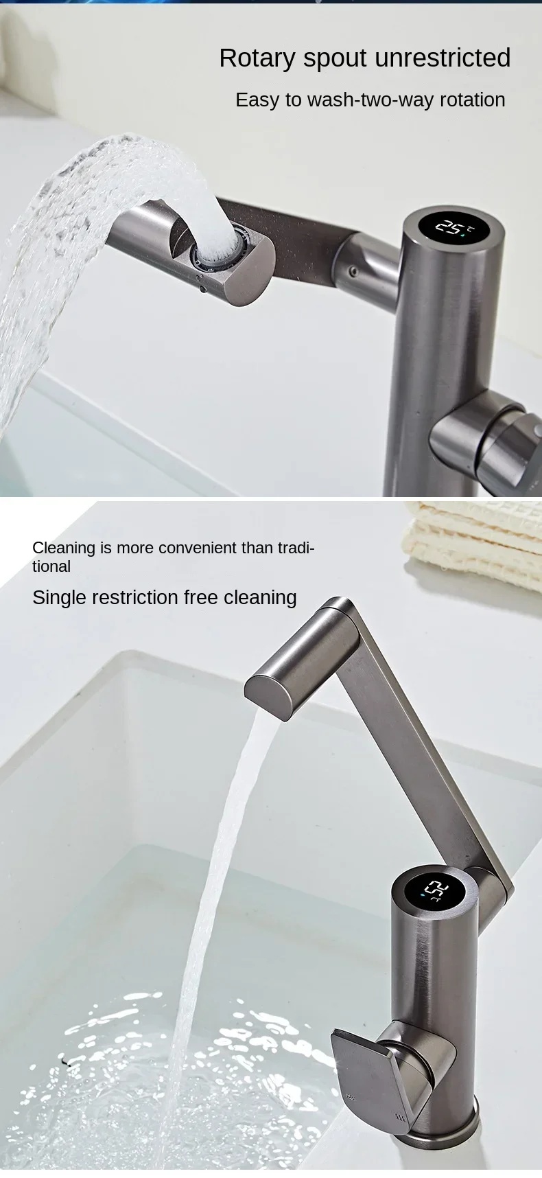 Grifo Universal Digital para agua fría y caliente، grifo de aluminio spacepal para el hogar، cocina y baño، lavabo