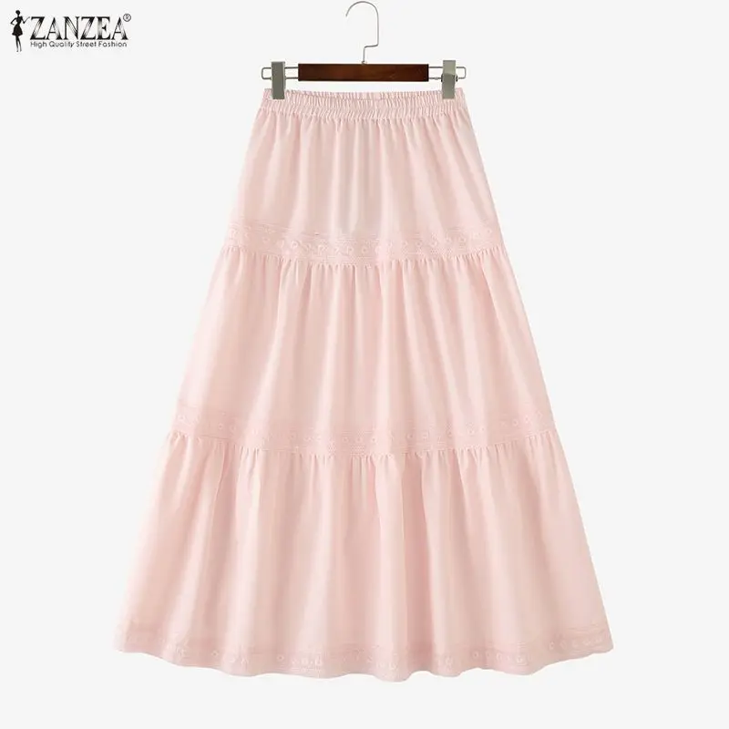 

Summer Lace Patchwork Women Skirts ZANZEA Fashion A-line Vestidos Bottoms 3XL Oversize Pleated Skirt Streetwear Party OL Work