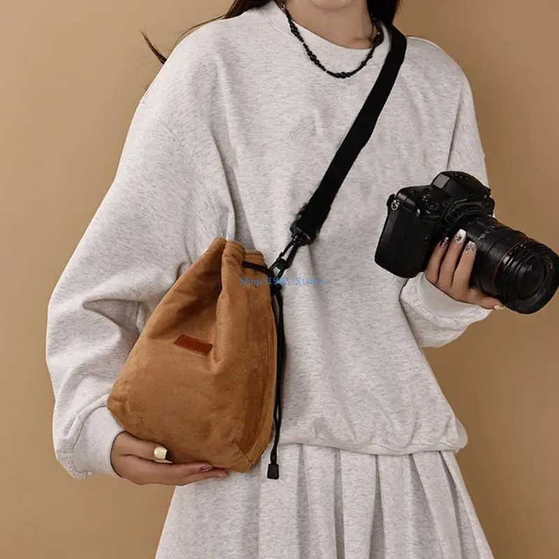 

L4MA Soft Camera Case Drawstring Bag Camera Bag with Adjustable Shoulder Strap Camera Storage Bag Soft Lens Case Portable