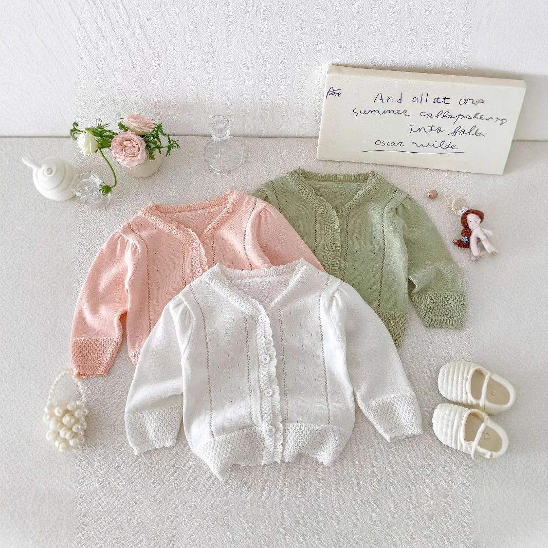 Baby sunscreen air conditioning shirt, girls' Korean version knitted cardigan, spring and summer baby coat, princess sweater