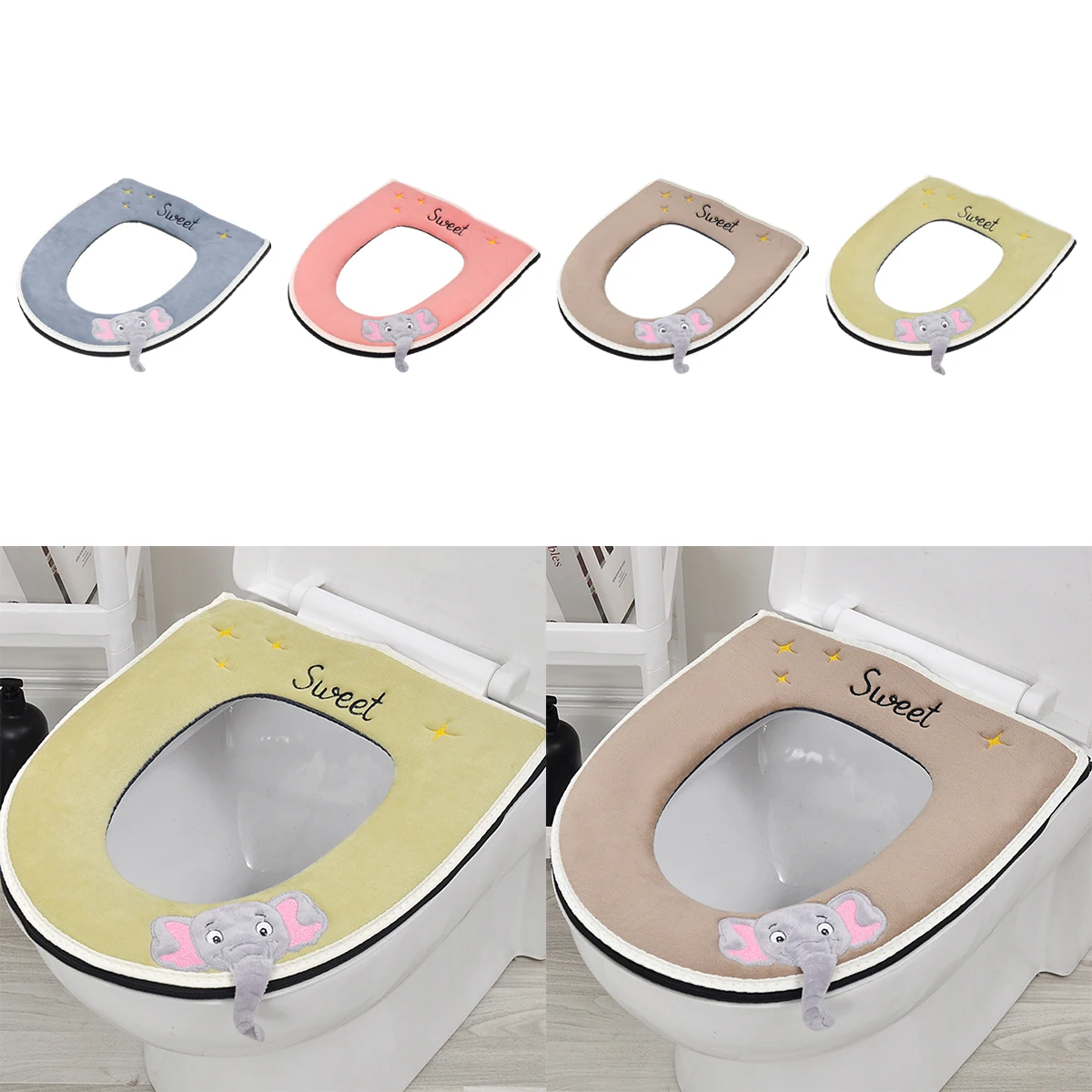 وسادة مقعد المرحاض بمقبض ، وسادة قطة كرتونية ، سحاب ناعم ، سماكة منزلية ، أداة تغطية عالمية #4