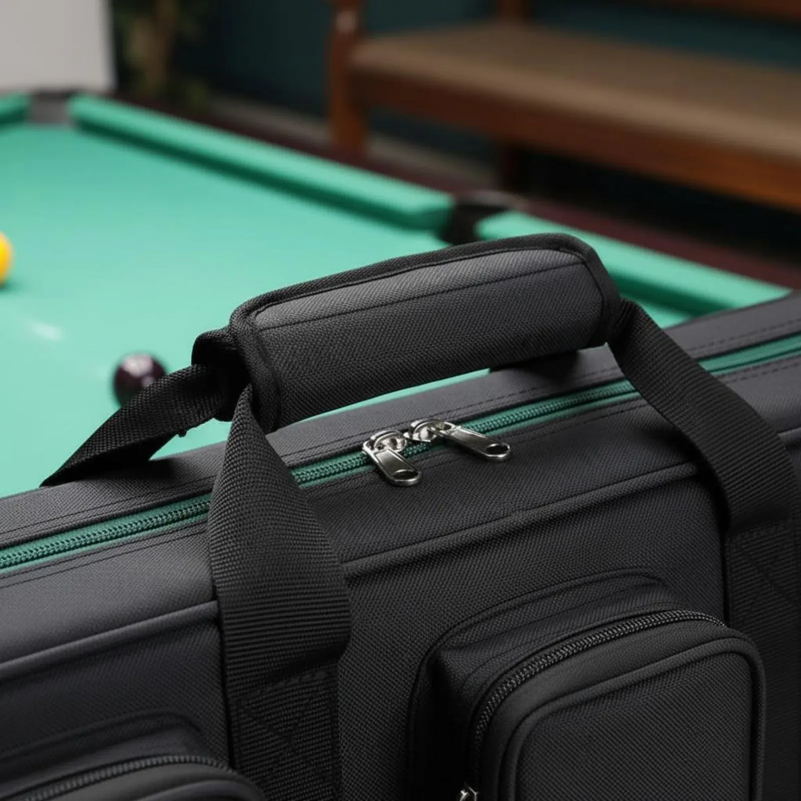 7-Hole Cue Bag Portable 1/2 Cue Case Billiard Stick Carrying Bag Multi-Pocket Organized Storage for Tournament