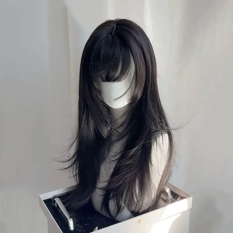 Peluca de pelo liso de alto nivel para mujer, pelo falso hasta los hombros, gorro de cabeza completa, peluca con mecanismo de fibra asiática de China continental