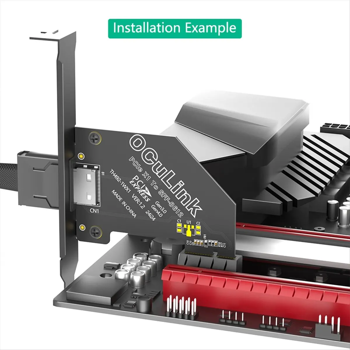 ABGN PCI-E 1X 4.0 to Oculink SFF-8611/8612 Expansion Card Adapter with Long Profile Bracket