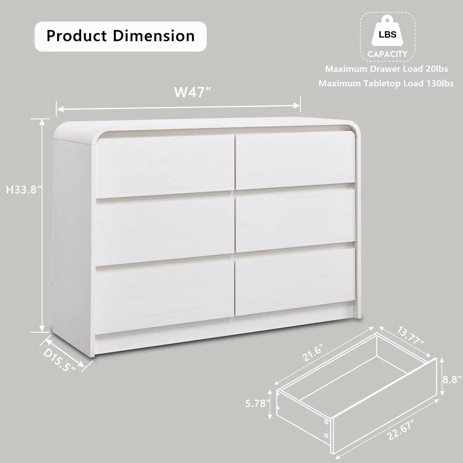 Modern 6 Drawers Dresser, 47