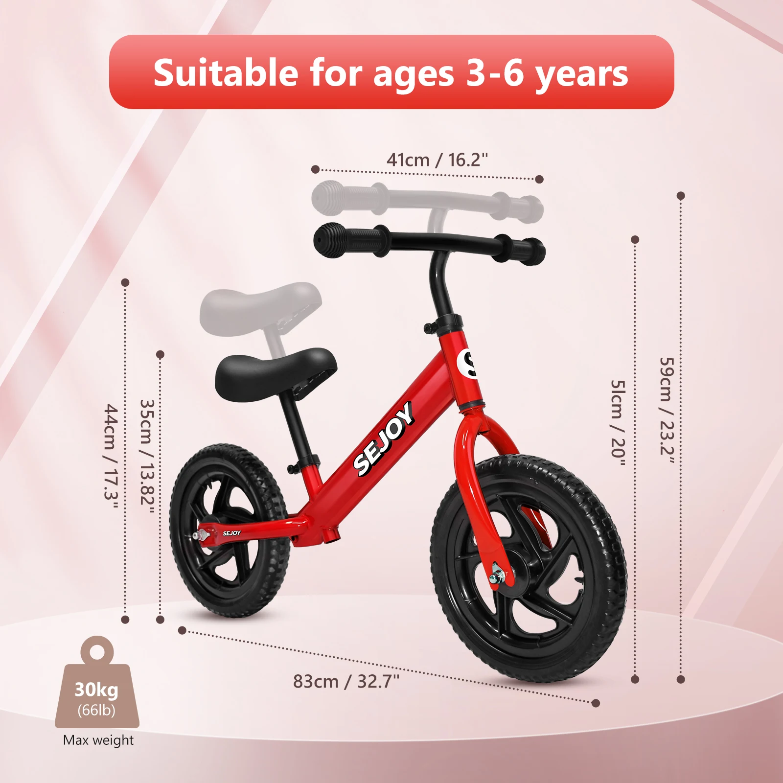 Balance Bike, vélo léger pour tout-petits pour garçons de 3 à 6 ans, sans pédales pour enfants avec guidon et siège réglables, cadeau d'anniversaire