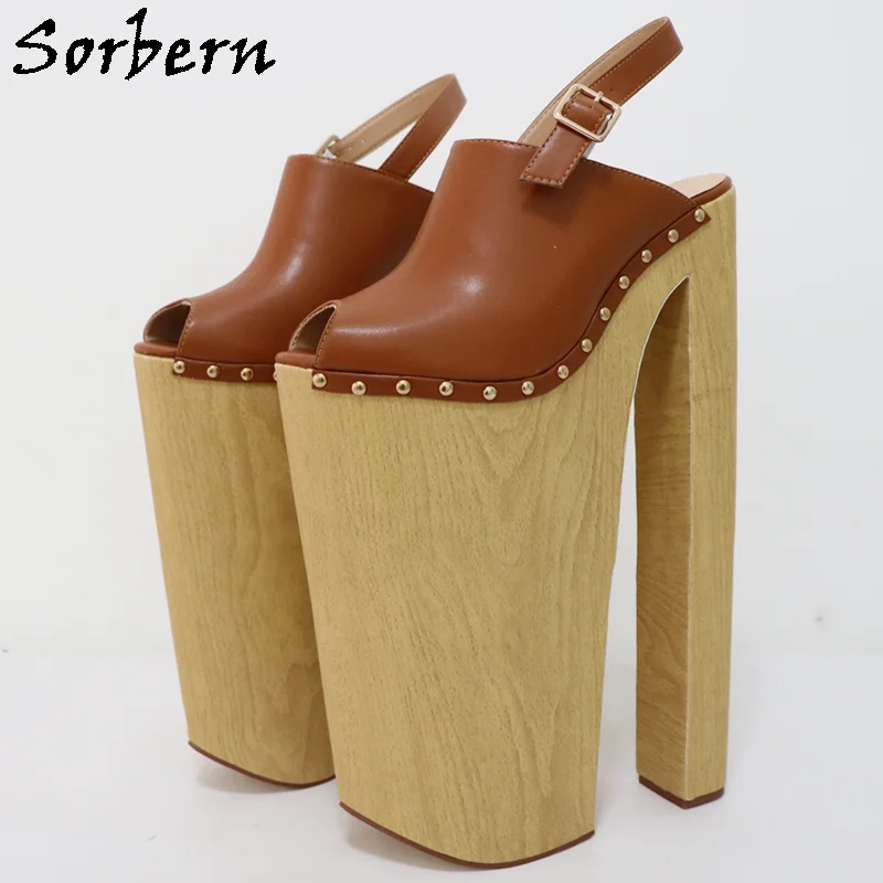 

Sorbern 35Cm Super High Heels Slingback Women High Platform Shoes Open Toe Rivets Chunky Heeled Custom Colors Drag Queen Shoes