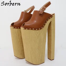 Sorbern 35Cm Super High Heels Slingback Women High Platform Shoes Open Toe Rivets Chunky Heeled Custom Colors Drag Queen Shoes