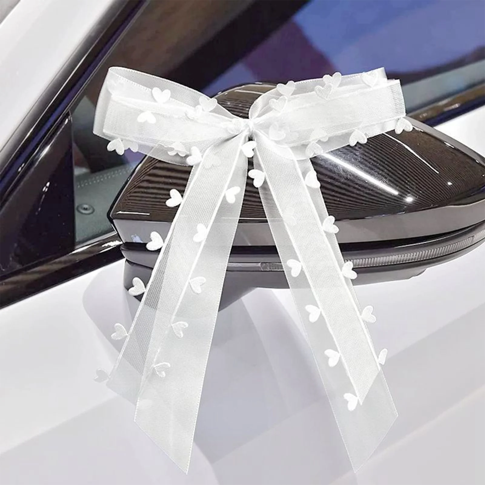 10PCS Heart Shape Tulle Bow Decorations Organza Bows for Wedding Car Party DIY Decoration Heart Shaped Tulle Bows 13x22cm