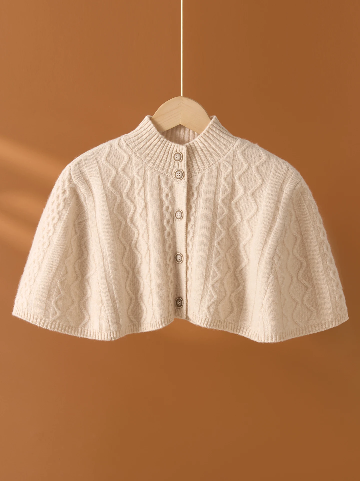 00-ピュアウールニットハーフハイカラーショールカーディガンレディースケーブルニットコートおしゃれな肩首保護