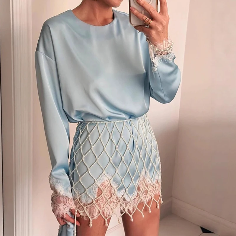 

Women Short Dress Dresses Irregular Vestidos Y2k Streetwear Round Neck Full Sleeve Lace Sexy Elegant Party Night Work 2026