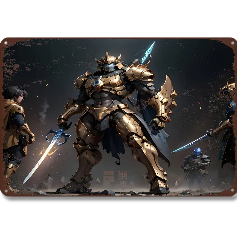 

Decorative Metal Plaque: Intricate Depiction of A Golden Warrior in A Battle Scene, Ideal for Interior Wall Decoration