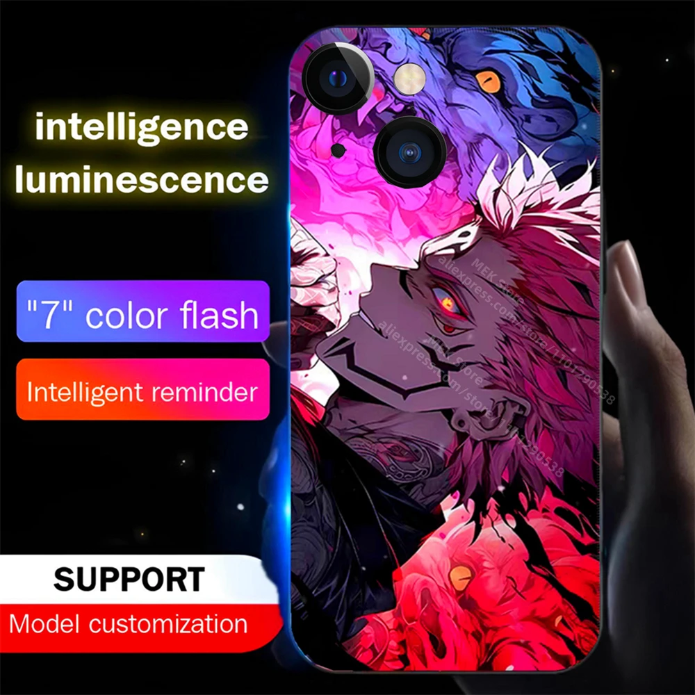 

So Cool New Anime Sound Control LED Flash Cases Luminous Glass Cover For iPhone 16 E 15 14 13 12 11 Pro Max X XS XR Plus 7 8 SE