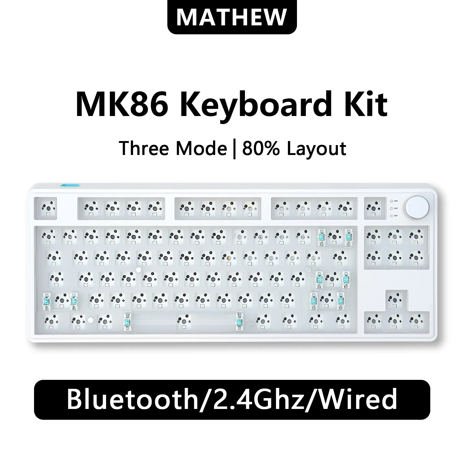 MATHEW MK86(Pro) Kit/Barebone TKL RGB 3 Mode Mechanical Keyboard Custom with Knob Gasket Structure Hot Swappable Wireless