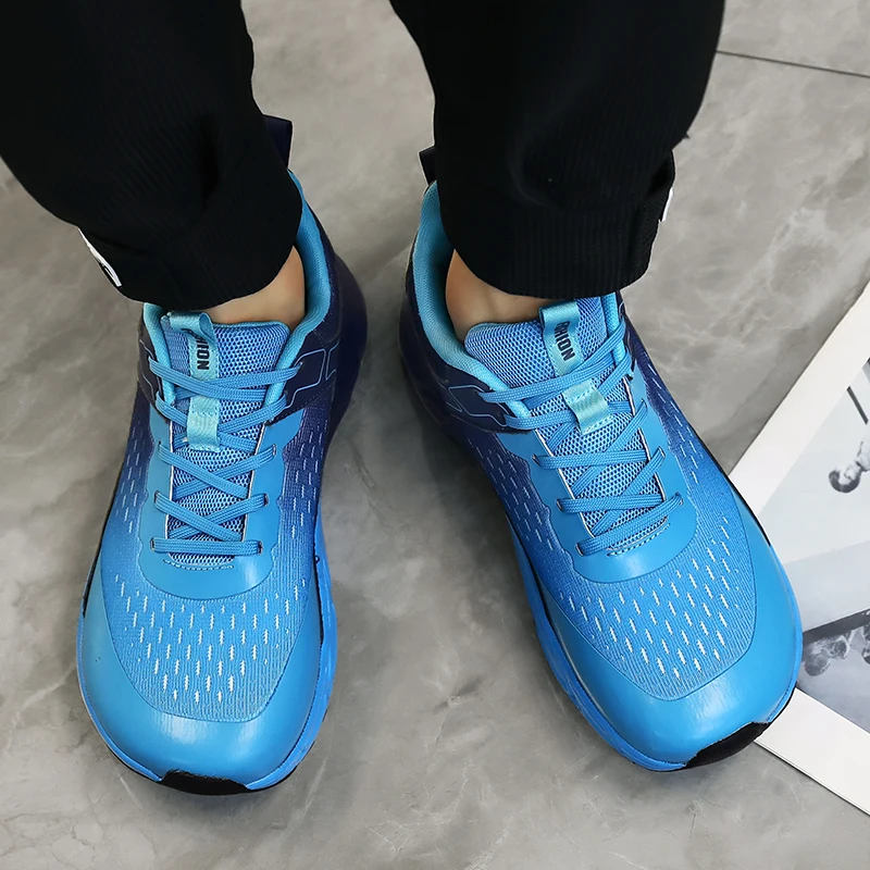 

Мужские кроссовки для бега, толстая подошва, увеличенная высота, дизайн на воздушной подушке, высокоэластичная повседневная спортивная обувь на шнуровке, соответствующая цвету