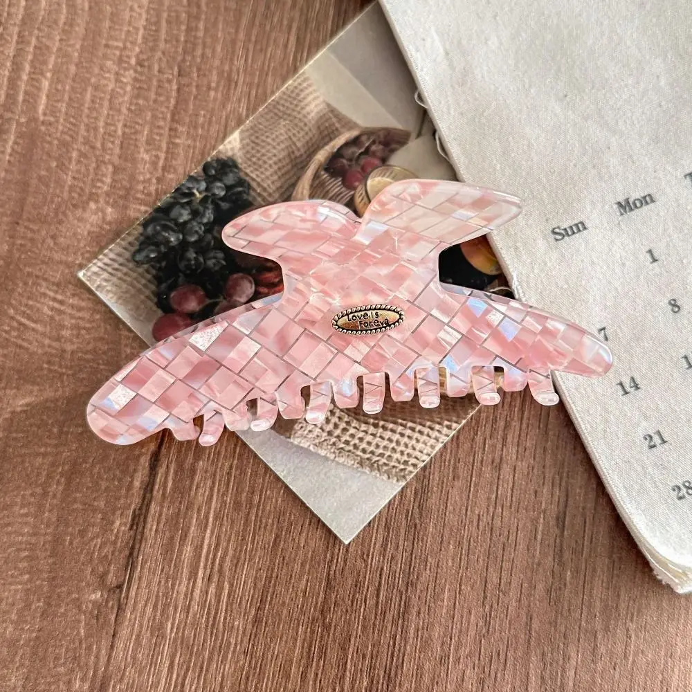 

Creative Butterfly Pink Plaid Hair Claw PVC Acrylic Checkered Hair Clip Hairpin Korean Style Cloud Shark Clip Female