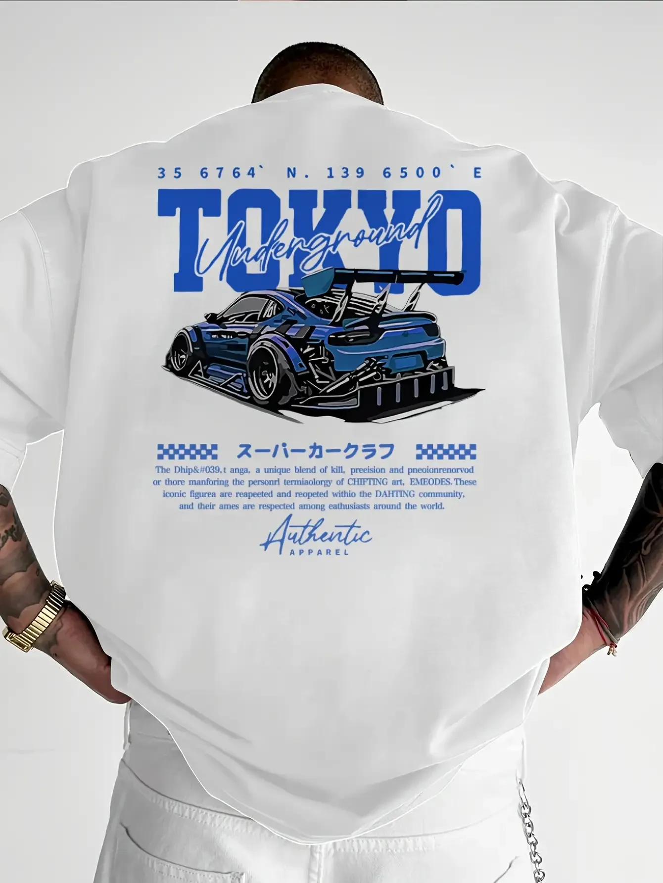Herren Sommer-Rennfahrer-T-Shirt im japanischen Drifting-Stil mit Tokyo-Speed-Muster, locker, atmungsaktiv, bequem, 100 % Baumwolle