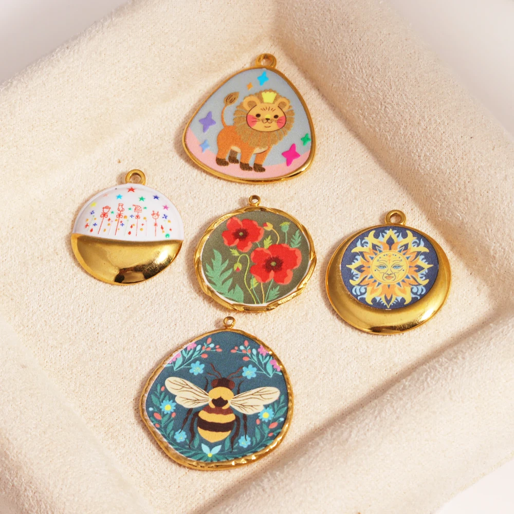 Drucken Edelstahl Gold Farbe PVD vergoldet Löwe Biene Charms Anhänger für DIY Halskette Armband Ohrring Schmuck machen Zubehör