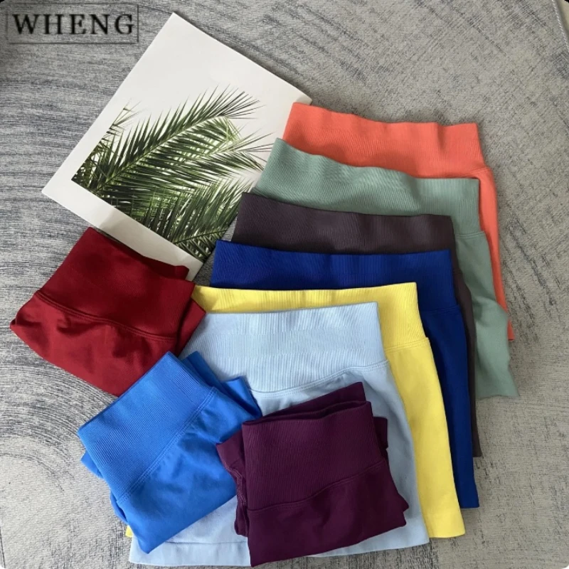 WHENG Women's Yoga Shorts Simple Solid Color Outdoor Sports Shorts Seamless High Waist Hip Lifting Cycling Shorts