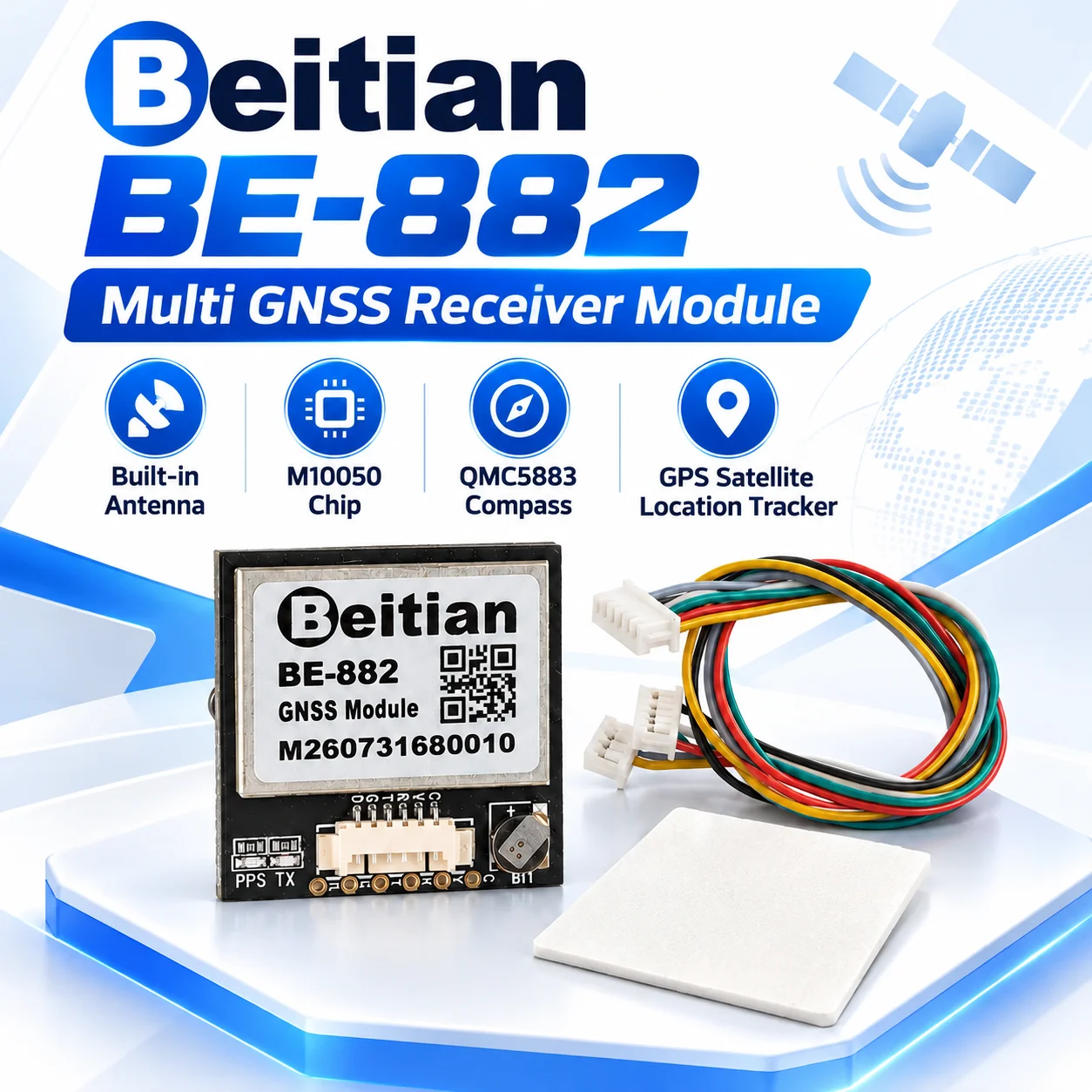 Beitian BE-882 Multi GNSS Receiver Module Built-in Antenna QMC5883 Compass GPS Satellite Location Tracker