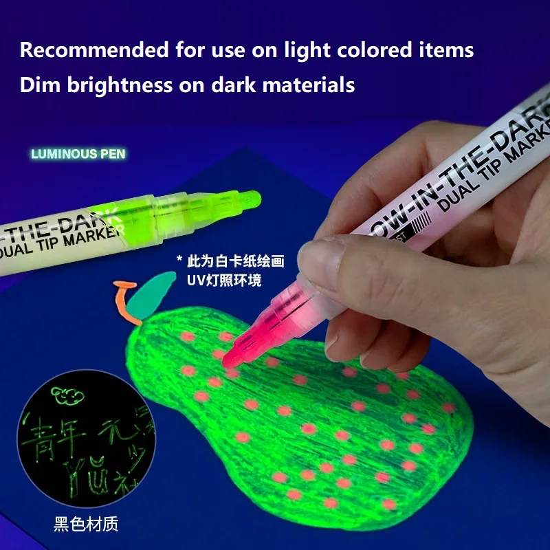 1PC 형광펜 양방향 듀얼 컬러 빛나는 그림 편지지 영구 마커 건조 지우기 냄새 없음 미술 용품