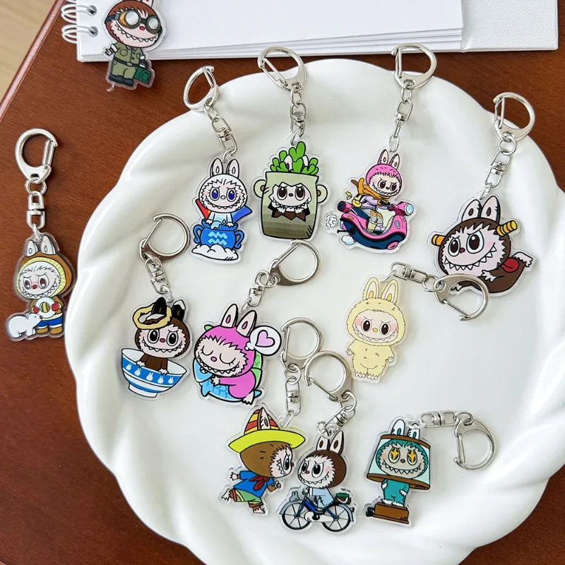 Labubu animation peripheral creative cartoon cute mini acrylic keychain hanging chain student schoolbag decoration pendant gift