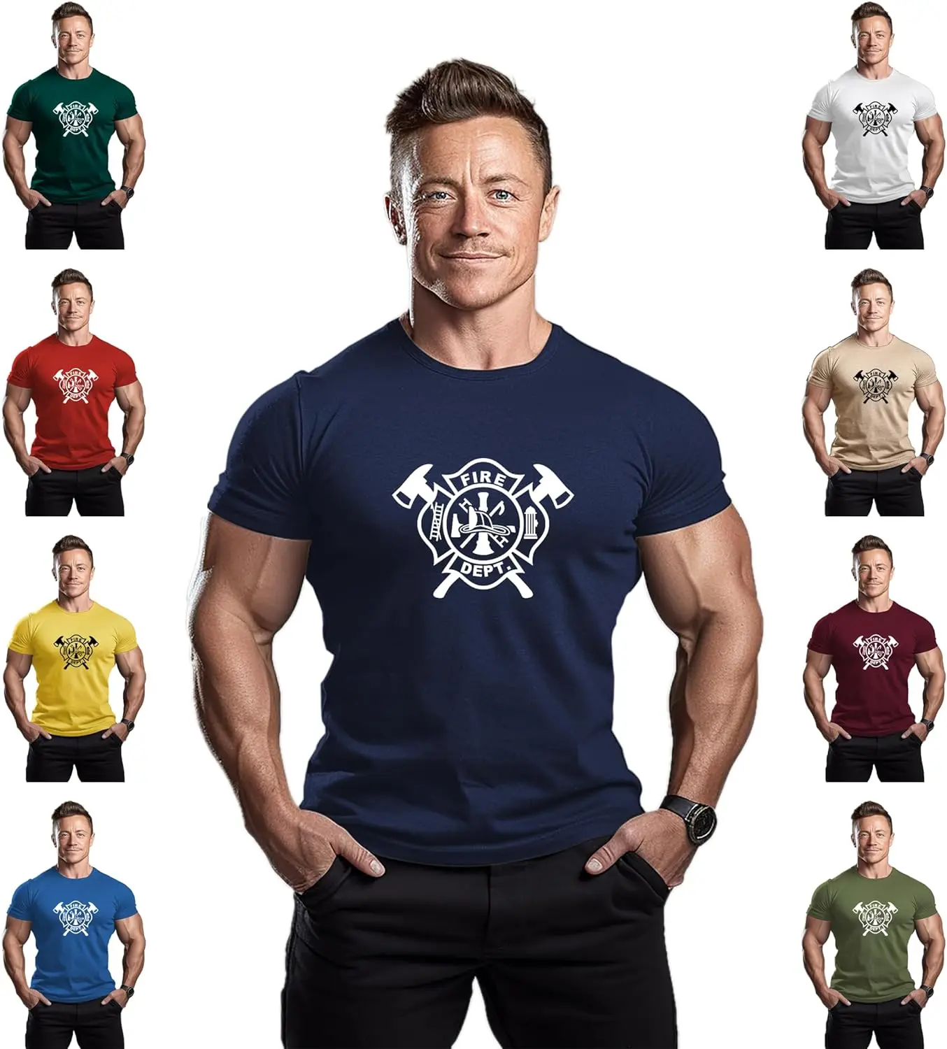 FIRE DEPT - Mens Bodybuilding T-Shirt - Gym Training Top Fashion Short Sleeve Fitness