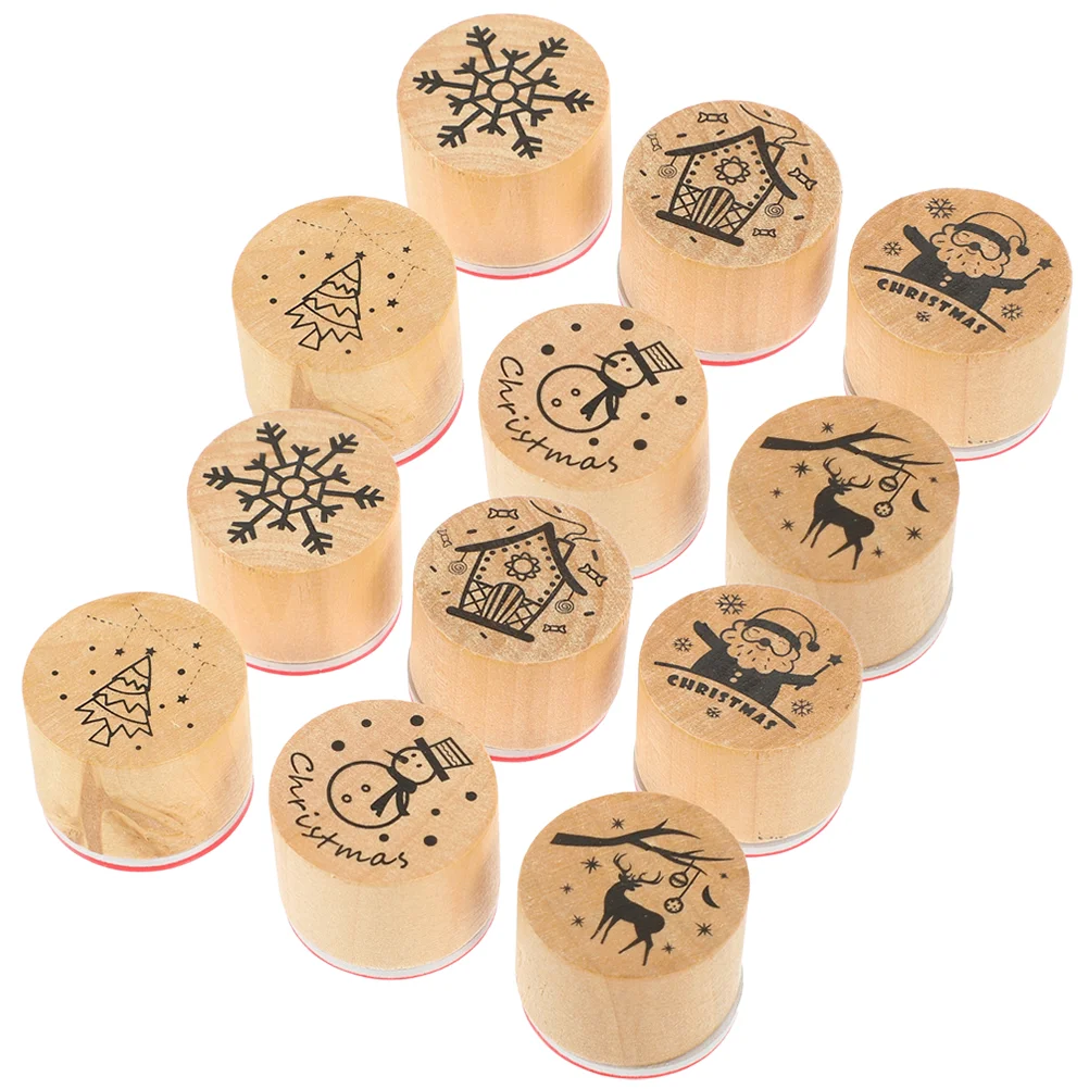 12 Pcs Christmas Fall Decor for Kitchen Wooden Stamps Socks Clear Seal Child Embossing Folder