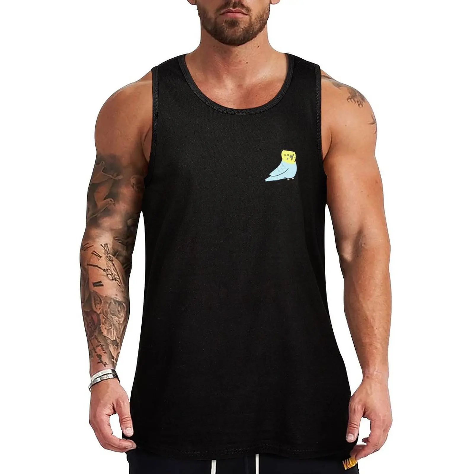 

Suspicious Budgie - cute yellow and blue bird Tank Top gym t-shirts Sports shirt man sexy clothes men gym clothes for man