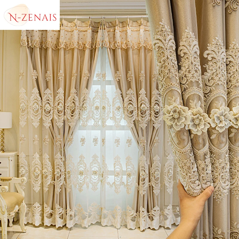 European-style Double-layer Thickened Golden Light-blocking Luxury Embossed Embroidery Yarn Custom Size Elegant Living Room