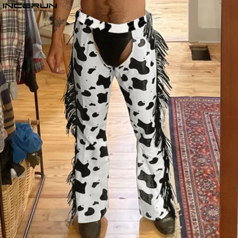

INCERUN Men Pants Hollow Out Printing Tassel Elastic Waist Joggers Male Long Pants Sexy 2025 Fashion Unisex Trousers Men S-5XL