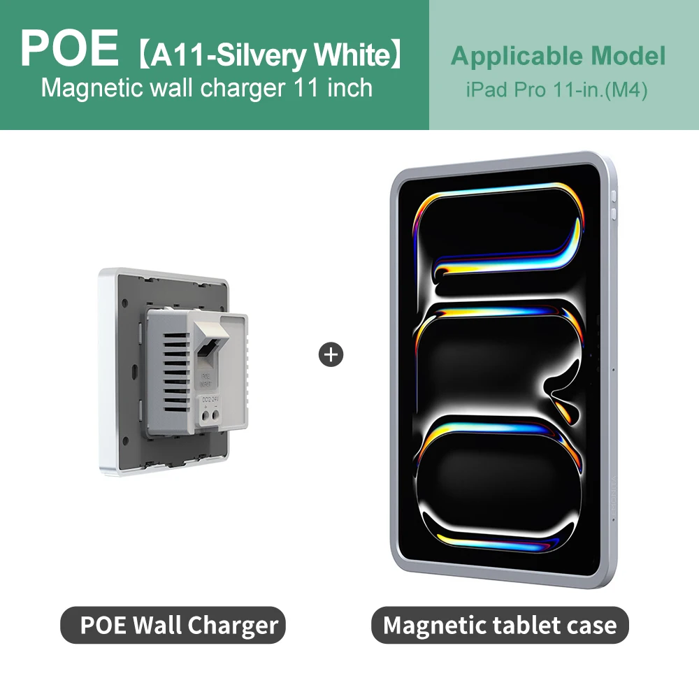 

EMONITA Magnetic Wall Mount with Charging Case for iPad Pro 11in & 13in (M4/ M5) POE and DC Up to 18W Quick Charge, 360 Rotation