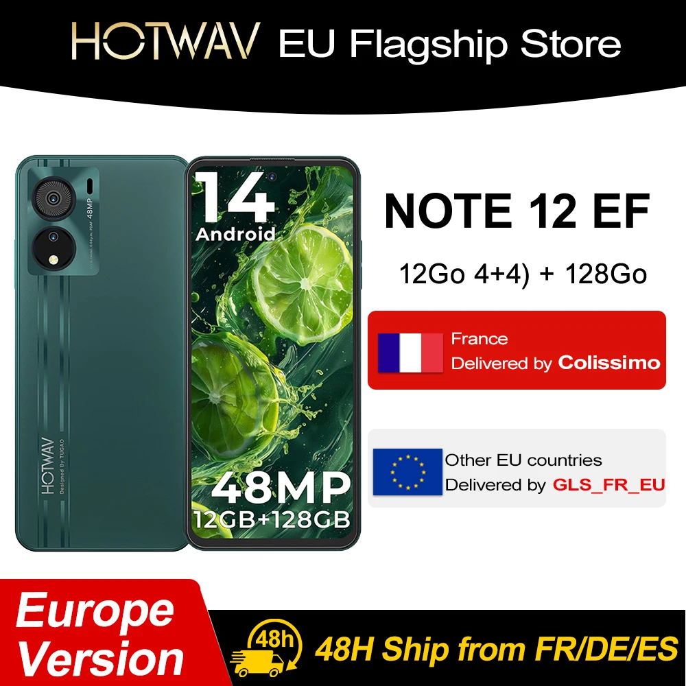 HOTWAV Note 12 EF Android 14 Smartphone 6.8 ''écran HD 12GB(4 + 8) 128GB téléphone portable 48MP 5160mAh téléphone portable Ultra-mince HOTWAV Note 12 EF Android 14 Smartphone 6.8 ''écran HD 12GB(4 + 8) 128GB téléphone portable 48MP 5160mAh téléphone portable Ultra-mince