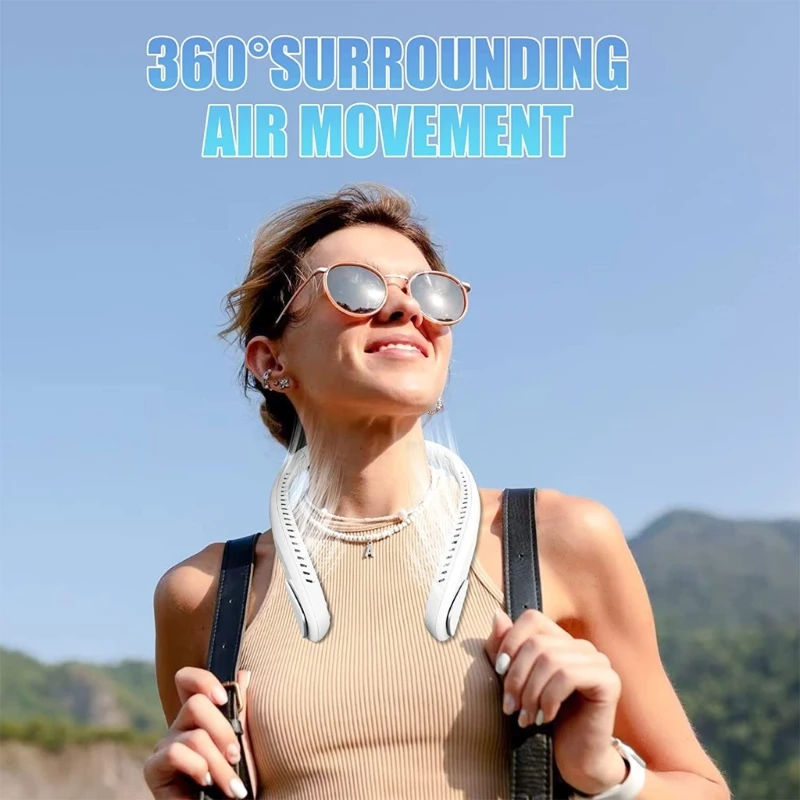 مروحة رقبة شخصية محمولة بلا شفرات ، مراوح بدون استخدام اليدين ، قابلة لإعادة الشحن ، تبريد ° ، الصيف ، رياضة خارجية ، ومناسب ، 3 سرعات