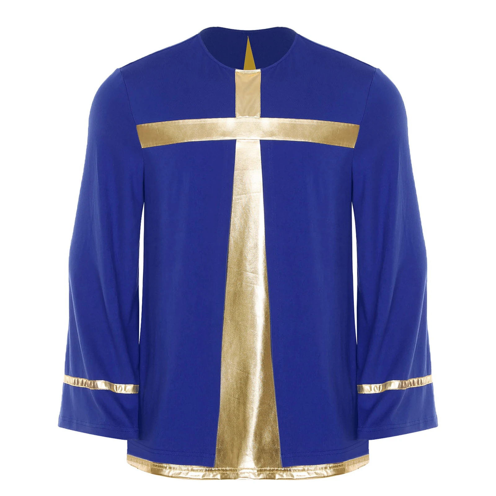 Männer Tanz Liturgische Anbetung Kostüm Metallic Kreuz Langarm Pullover Shirts Tops für Tanz Lob Kirche Chor Leistung