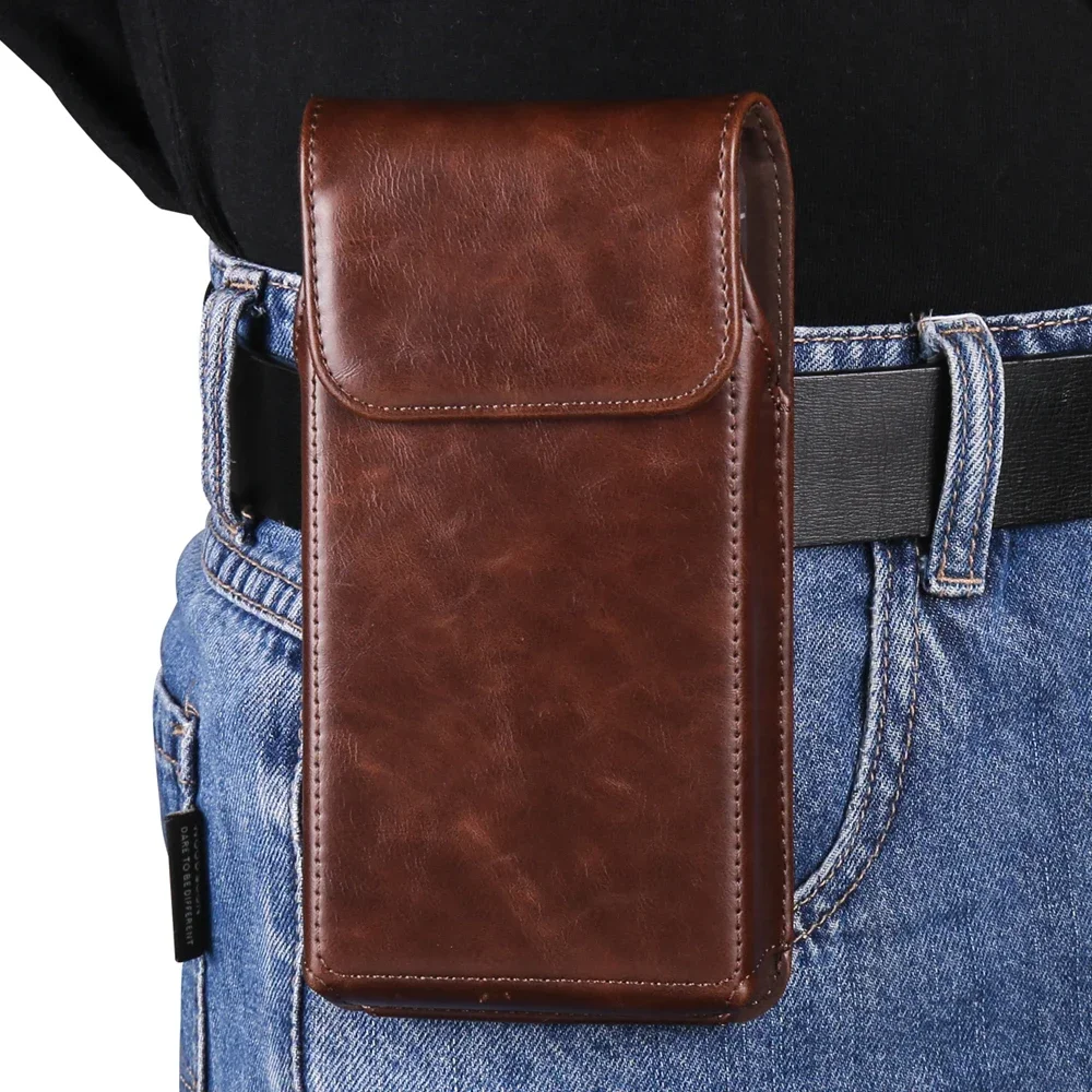 Cow Leather Belt Clip Phone Bag Men Waist Pouch For Samsung Galaxy S24 Ultra S23 S22 S21 Plus S20 FE Note 20 Mobile Case Holster